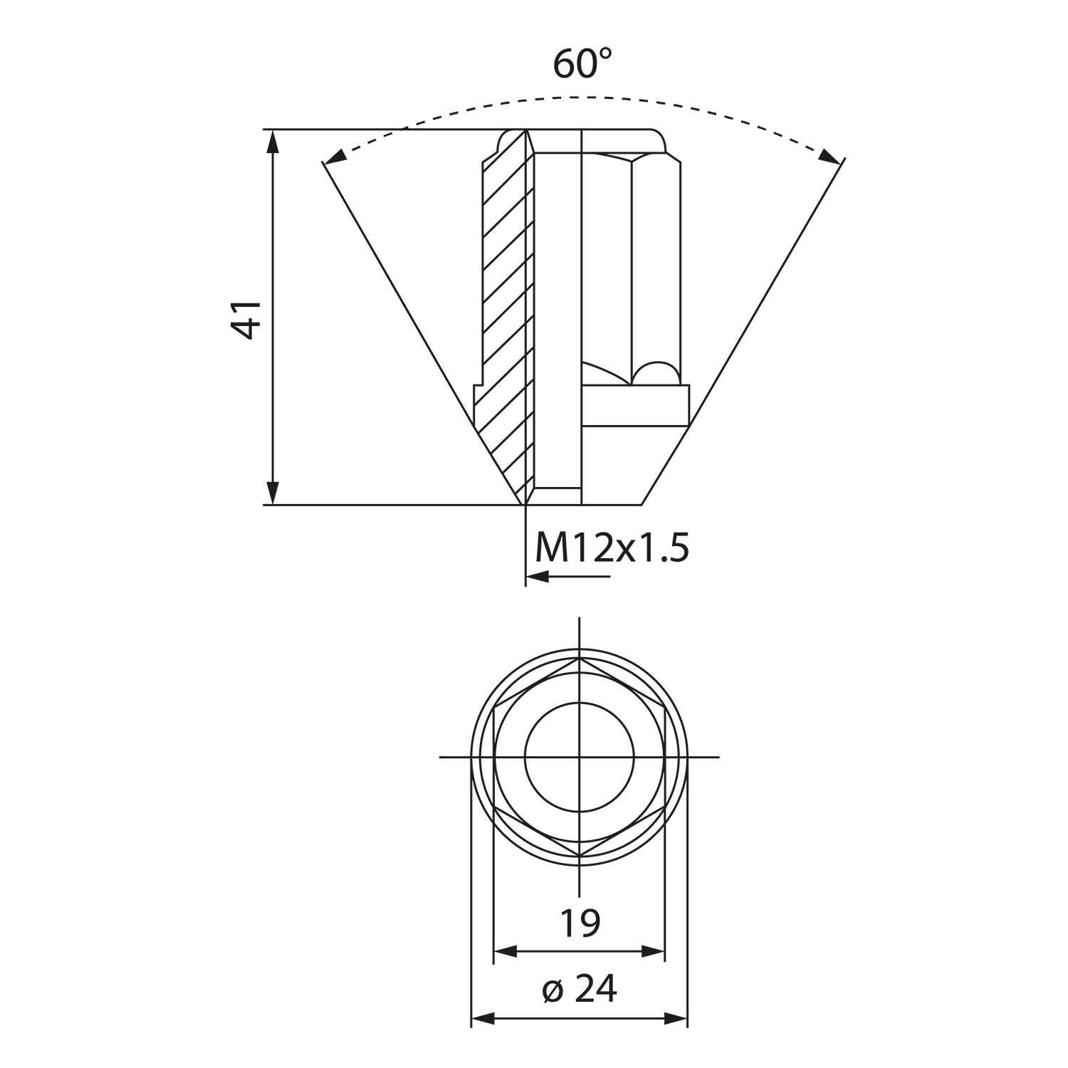 EvoCorse Гайка колесная открытая (M12X1.5/H 41mm./60*), черный