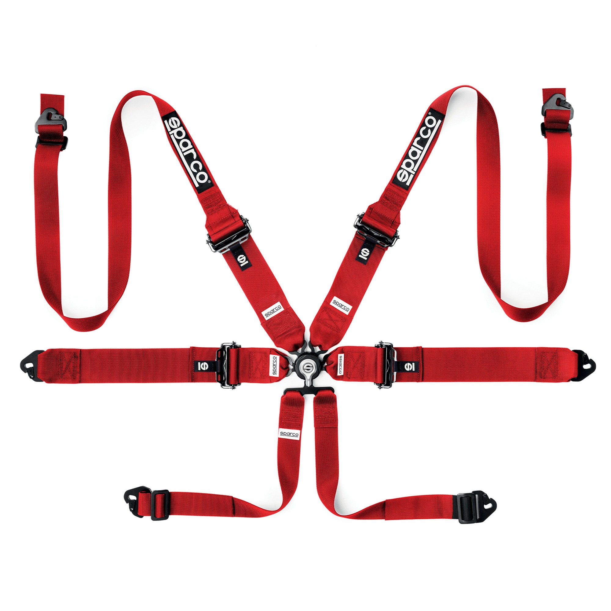 Sparco ремни для автоспорта, 6 точ, 3/2"+3", под HANS, Pull Down, красные
